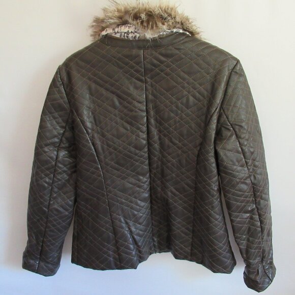 Chico's brown faux leather/fur collar zip front long sleeve jacket *Sz 1(M)* - Picture 5 of 7